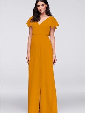 NWT $169 Flutter Sleeve Crinkle Chiffon Bridesmaid Dress
